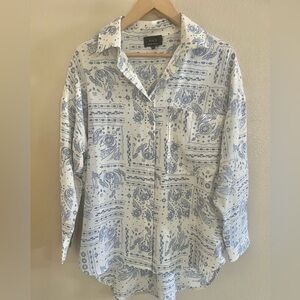 VICI Cowgirl Paisley Blue & Ivory Oversized Button Down Women's Top Size XS